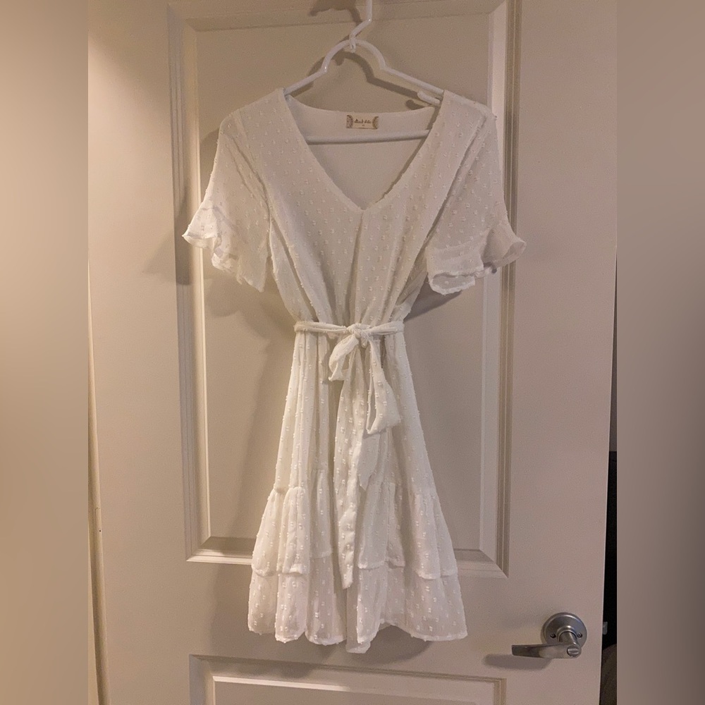 White ruffle wrap dress
